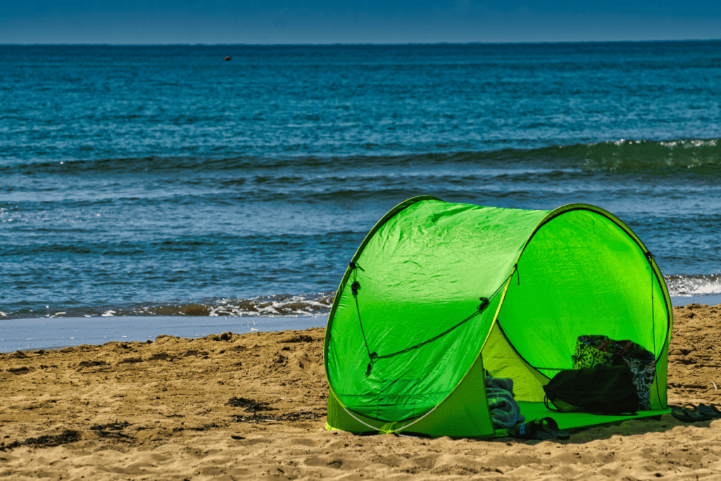 A tent on a deserted beach on Holbox Island, Mexico.